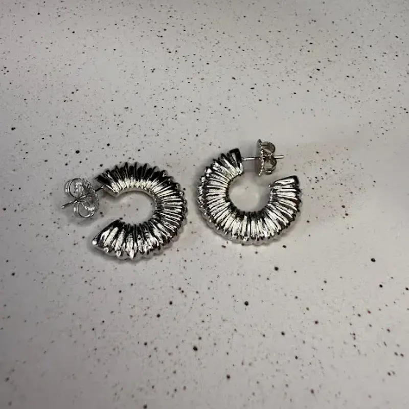 Brinco Argola Texturizada - Banho Ródio Branco