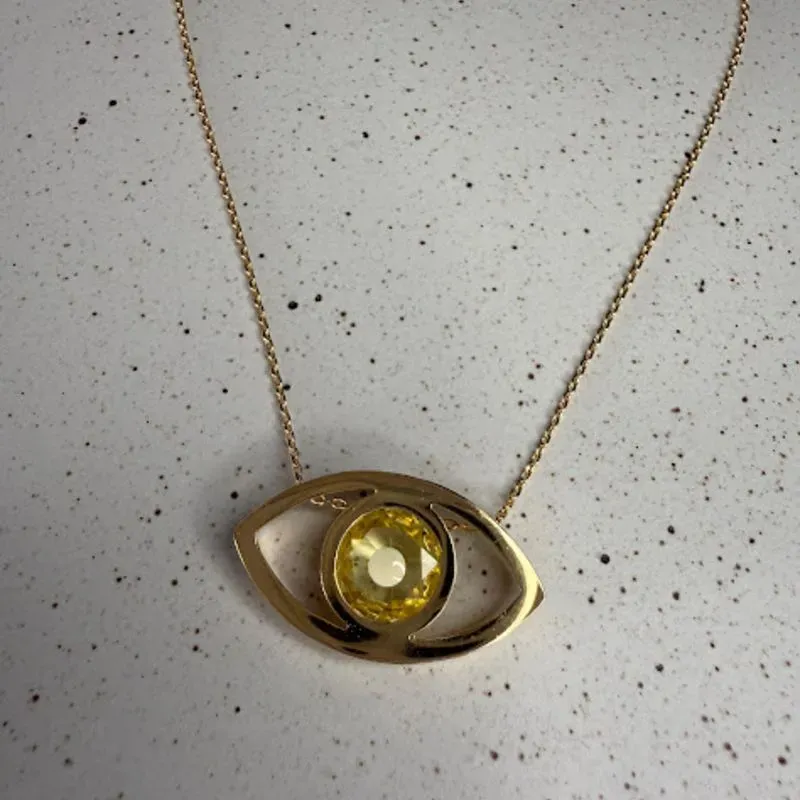 Colar Olho Grego Liso Zircônia Amarela - Banhado a Ouro 18k