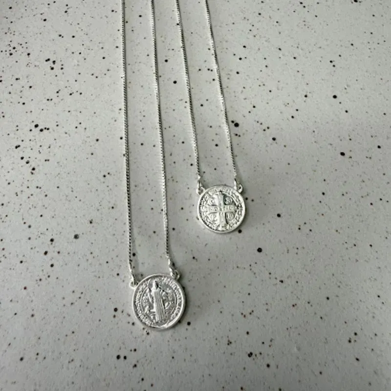 Escapulário Medalhinha de São bento - Prata 925