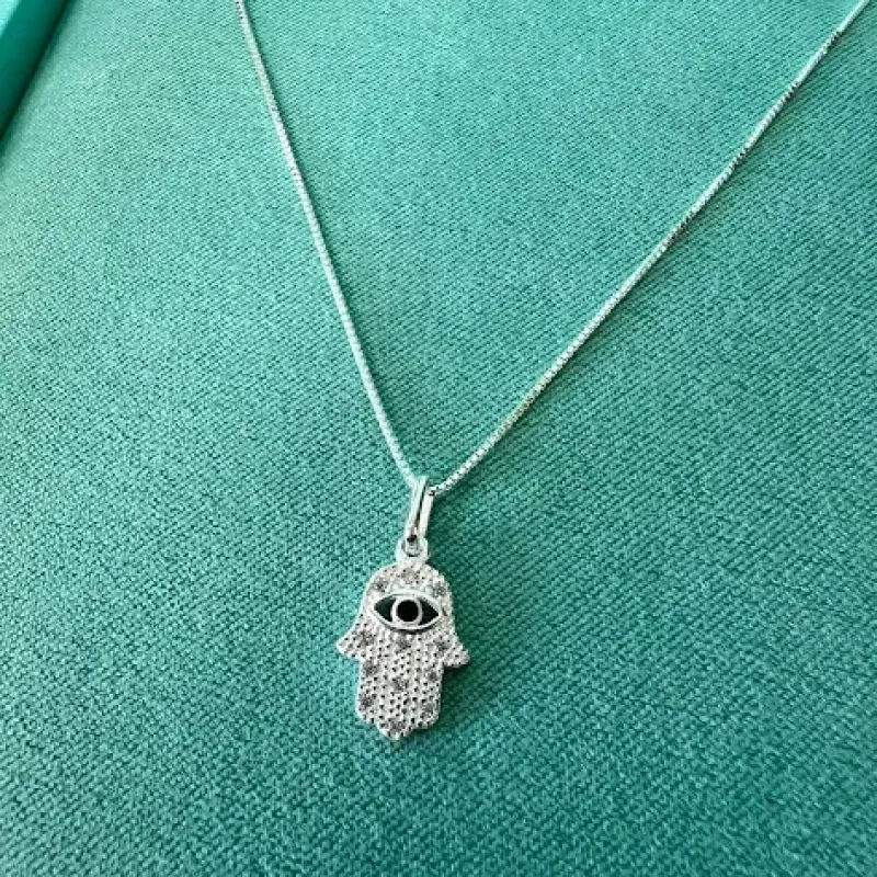 Colar Mão de Fátima Cravejado Microzircônias - Prata925