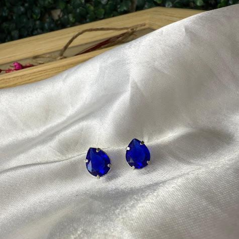 Brinco Gota Azul Escuro - Prata 925