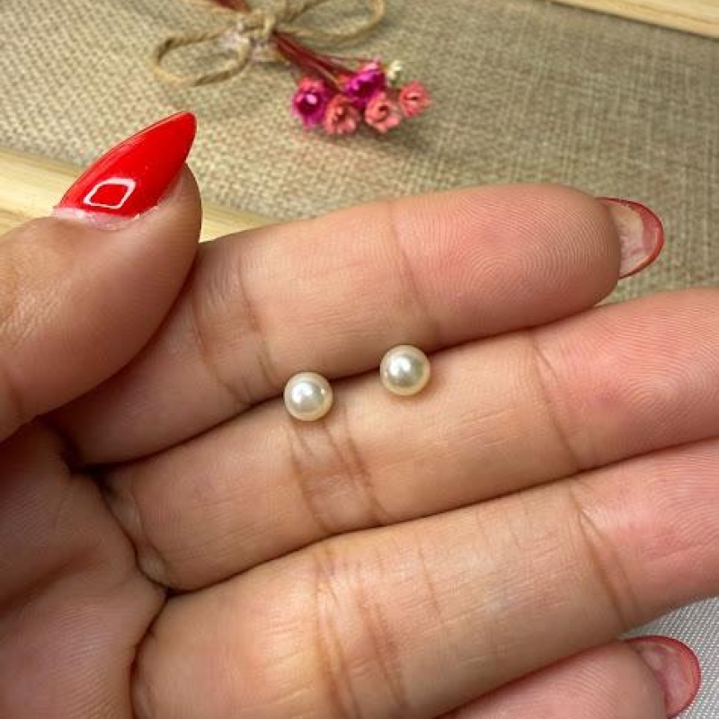 Brinco Infantil Bolinha Pérola 5mm - Banhado a Ouro 18K