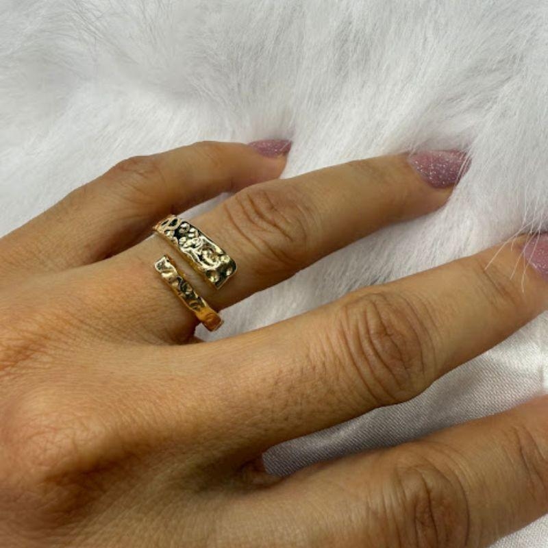Anel Espiral Martelado Regulável - Banhado a Ouro 18K