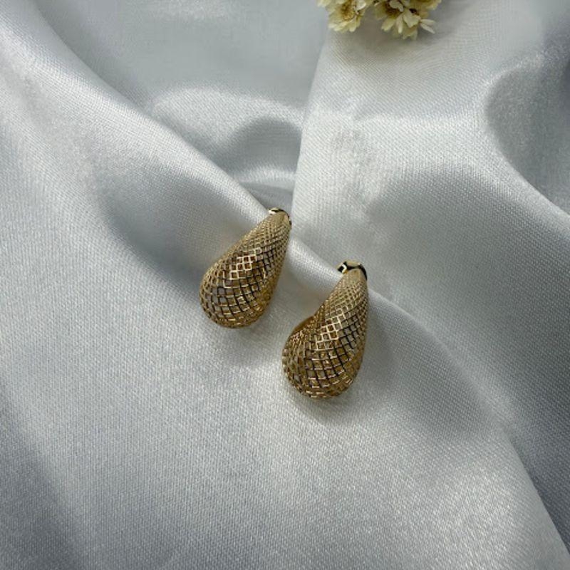 Brinco Gota Telinha Vazada - Banhado a Ouro 18K