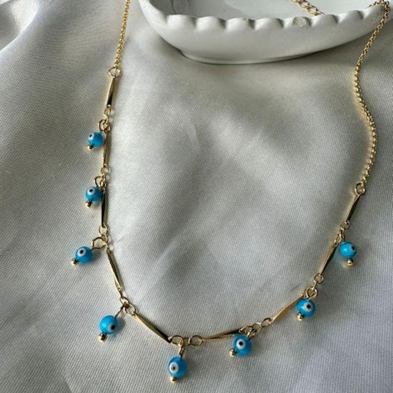 Choker com Pingentes Pendurados Olho Grego - Banhado a Ouro 18k