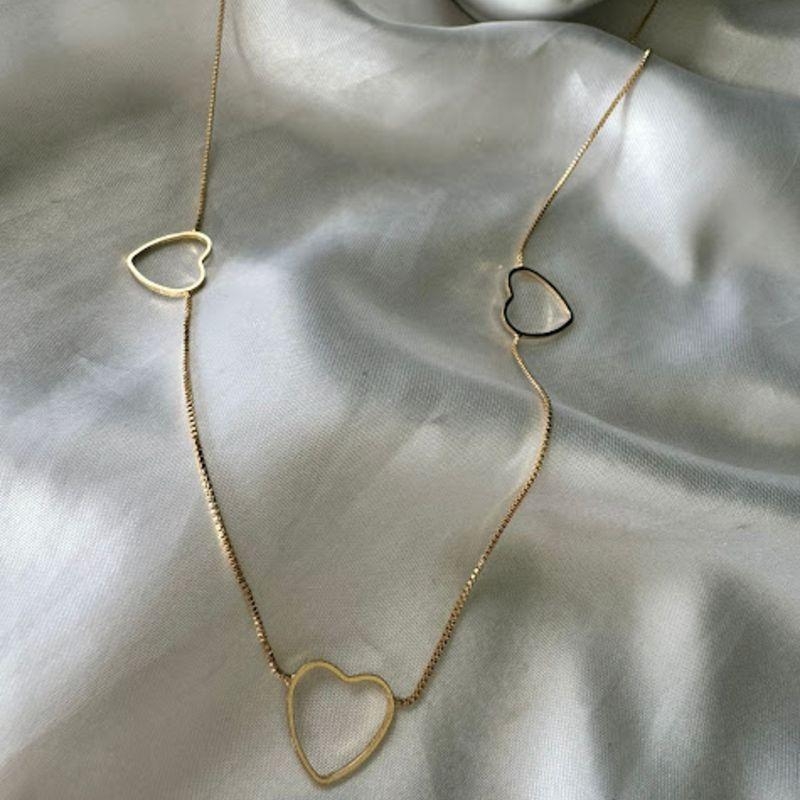 Colar Longo com Coração Vazado 70cm - Banhado a Ouro 18k