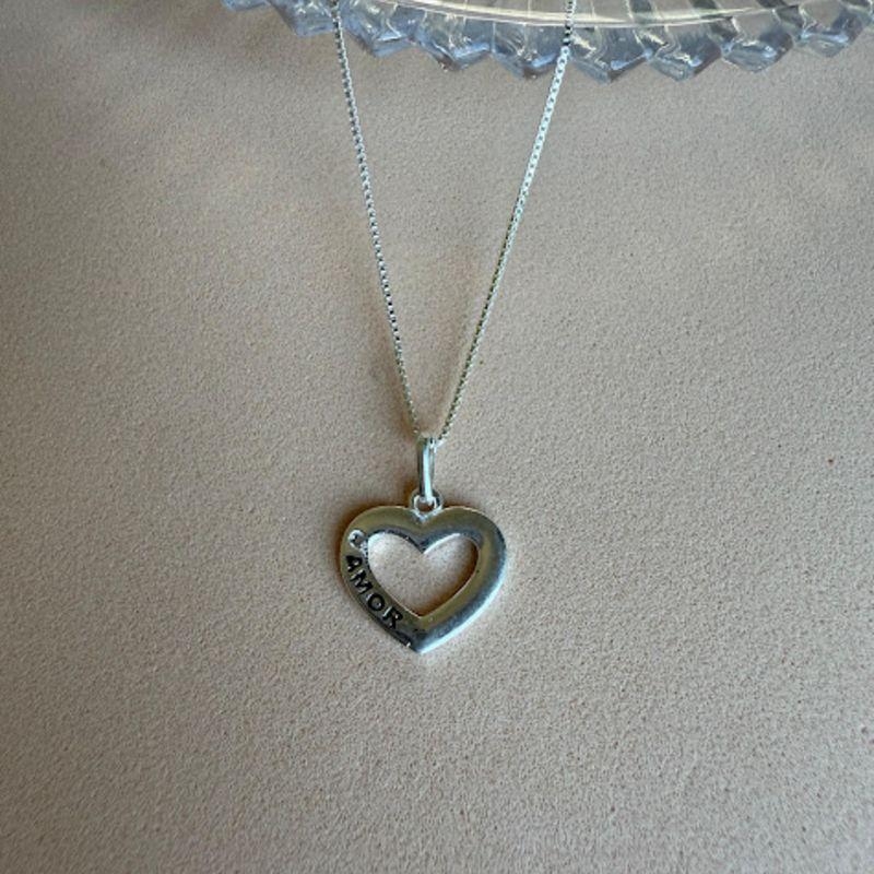 Pingente Coração Vazado Amor Com Ponto de Luz Prata 925