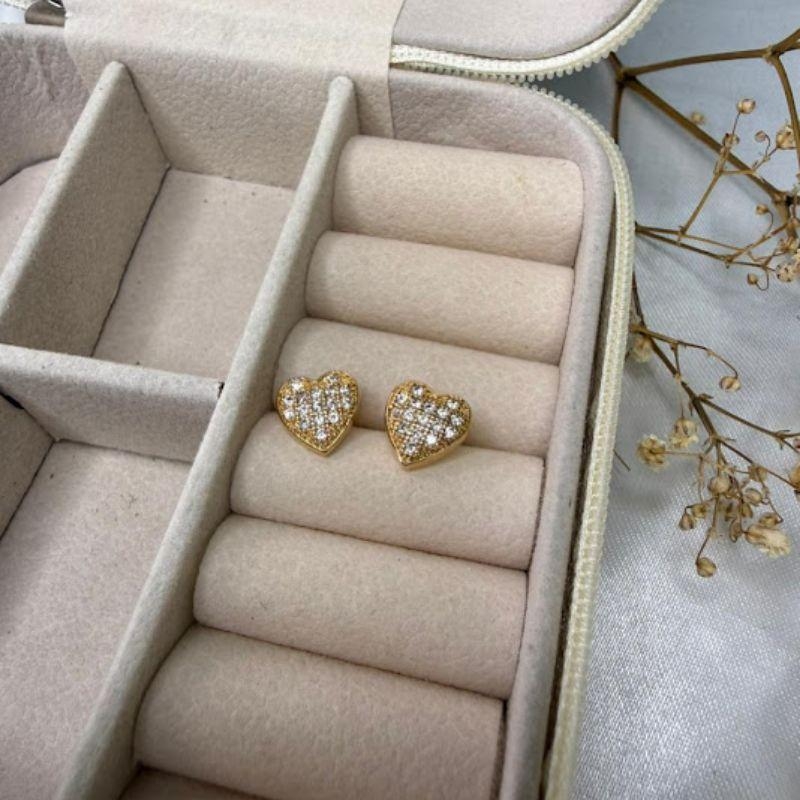 BrincoPequeno Coração Cravejado - Banhado a Ouro 18K