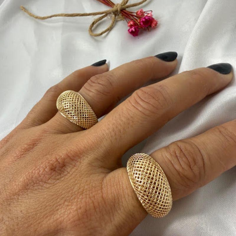 Anel Maxi Trama Vazada - Banhado a Ouro 18k