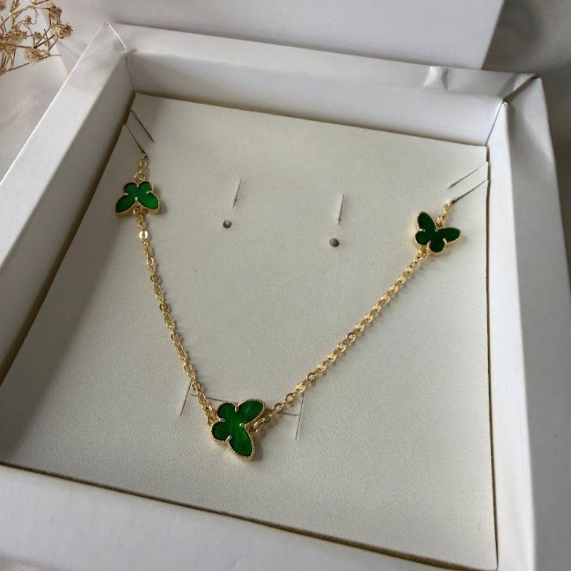 Choker Borboletas Resinadas Verdes - Banhado a Ouro 18K