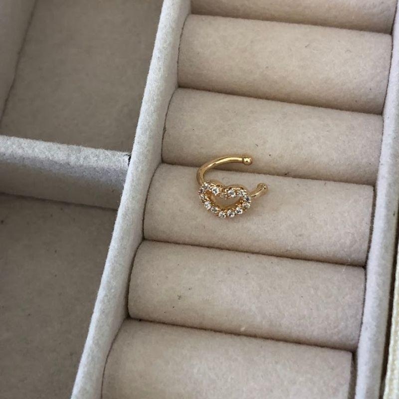 Piercing Fake Coração Cravejado - Banhado a Ouro 18k