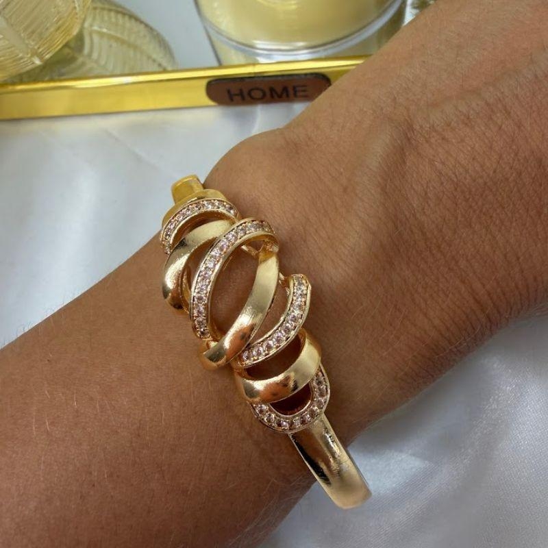 Bracelete com Detalhes em Zircônias - Banhado a Ouro 18k