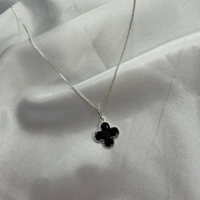 Pingente Trevo Quatro Folhas Preto - Prata 925