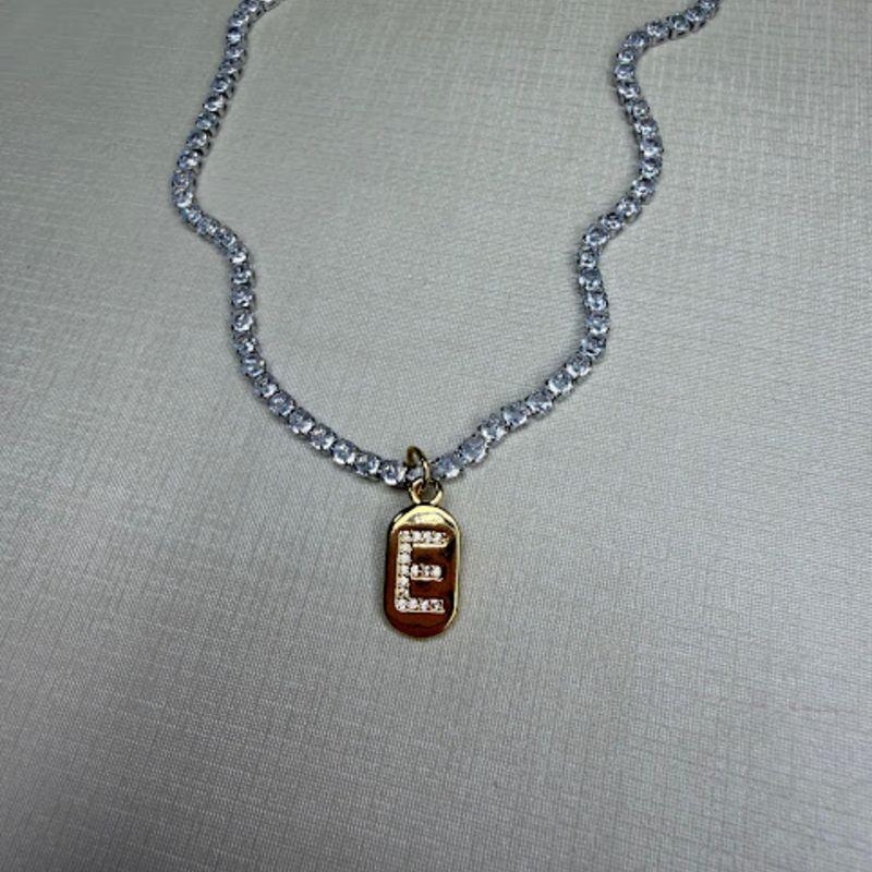 Colar Riviera Com Pingente de Letra Cravejado- Banhado a Ouro 18k