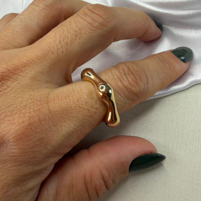 Anel Regulável Orgânico - Banhado a Ouro 18k