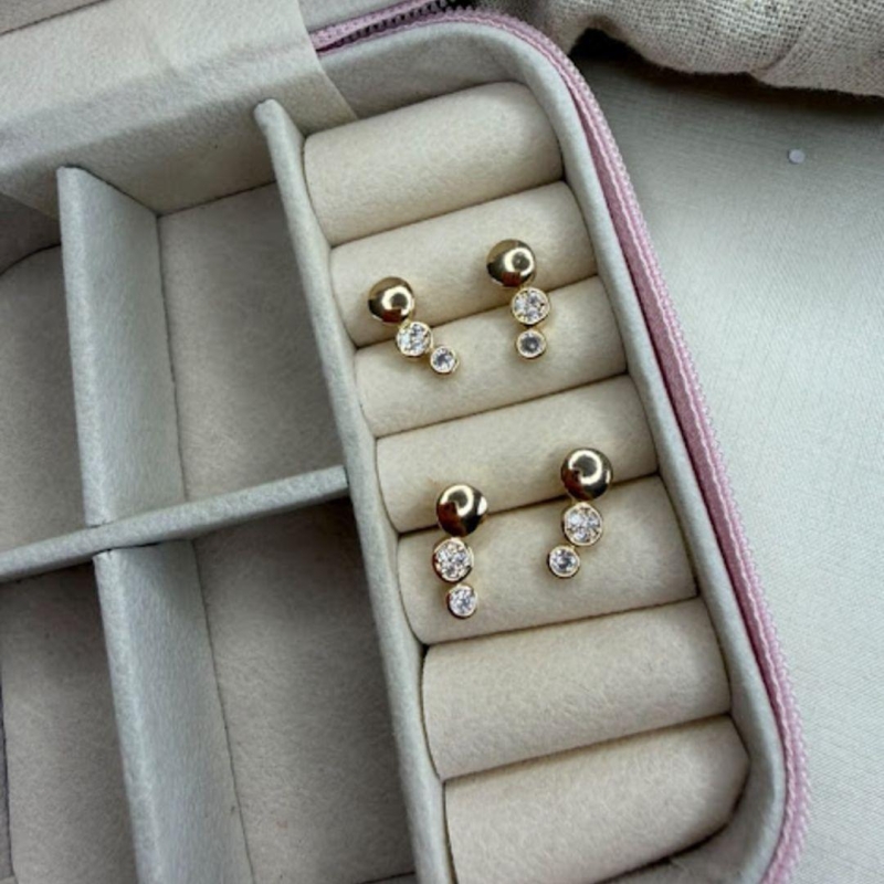 Brinco Ear Cuff Trio de Círculos (Par) - Banhado a Ouro 18k