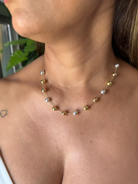 Colar Bolinhas 2 Cores Dourado e Prateado - Banhado a Ouro 18K