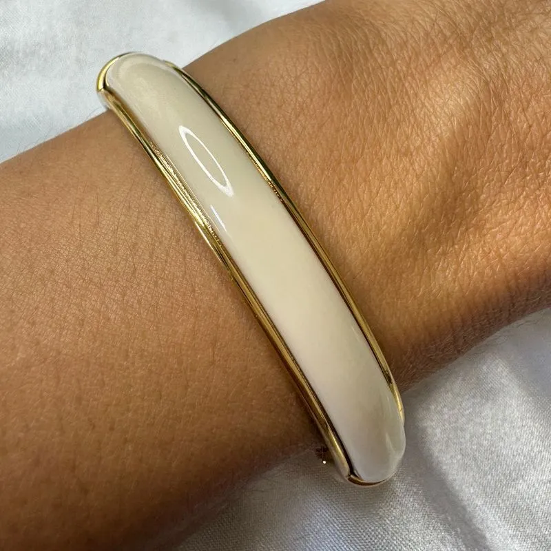 Bracelete Esmaltado Off White - Banhado a Ouro 18K