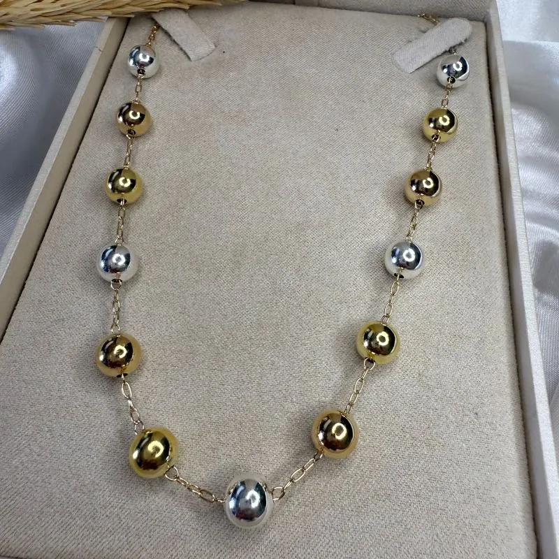 Colar Bolinhas 2 Cores Dourado e Prateado - Banhado a Ouro 18K