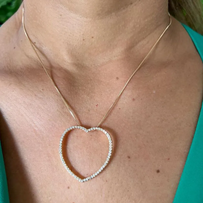 Colar Coração Grande Cravejado Zircônias - Banhado a Ouro 18K