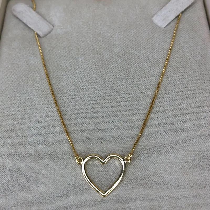 Colar Corrente Veneziana Coração Vazado - Banhado a Ouro 18K
