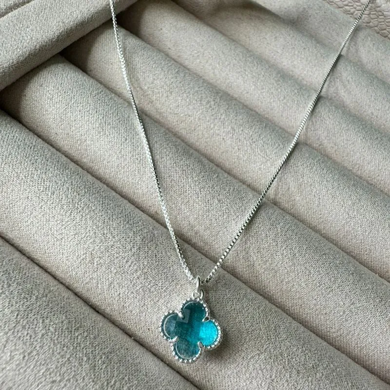 Colar Inspiração Joia Trevo Azul - Prata 925