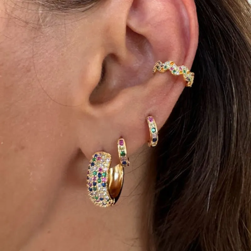 Argolinha Cravejada de Zircônia Colorida - Banhado a Ouro 18K