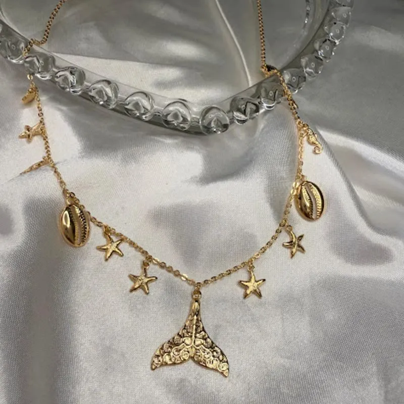 Colar Pingentes Elementos do Mar - Banhado a Ouro 18K