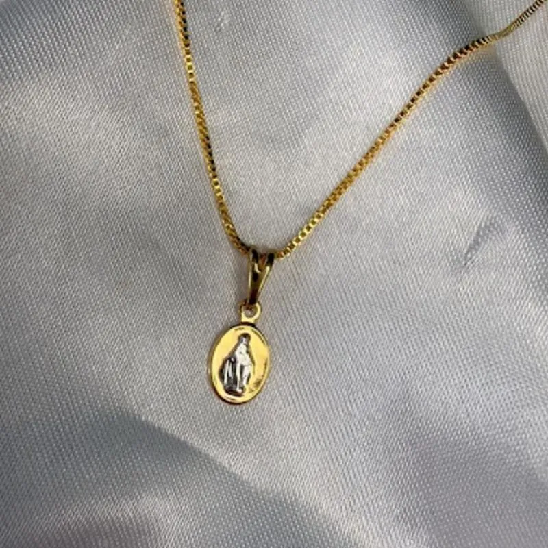 Pingente Medalhinha N. Sra Das Graças - Banhado em Ouro e Ródio Branco