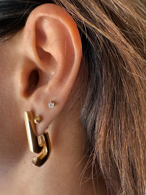 Brinco Ear Hook Retangular e Modular - Banhado a Ouro 18K