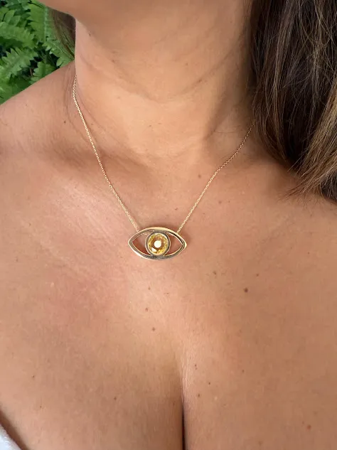 Colar Olho Grego Liso Zircônia Amarela - Banhado a Ouro 18k