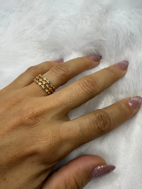 Anel Microcravejado três Fileiras - Banhado a Ouro 18k