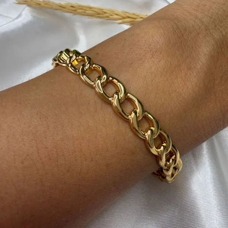 Bracelete Elos Grumê Fino - Banho em Verniz Italiano