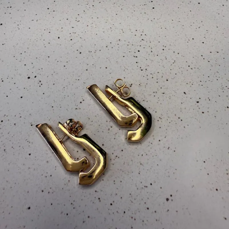 Brinco Ear Hook Retangular e Modular - Banhado a Ouro 18K