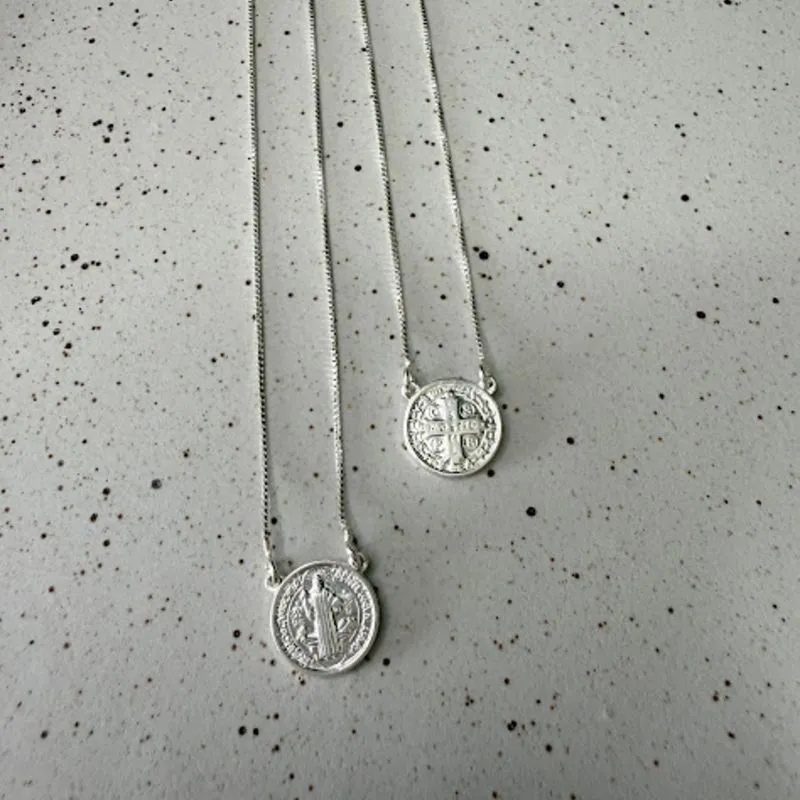 Escapulário Medalhinha de São bento - Prata 925