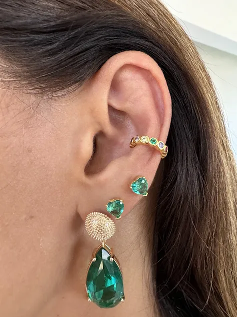 Brinco Pedraria Cor Verde Menta - Banhado a Ouro 18K