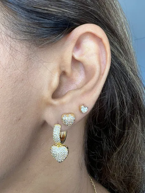 Brinco Argola Pingente Coração Zircônias - Banhado a Ouro 18k