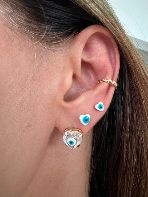 Brinco Cristal Coração Olho Grego - Banhado a Ouro 18K