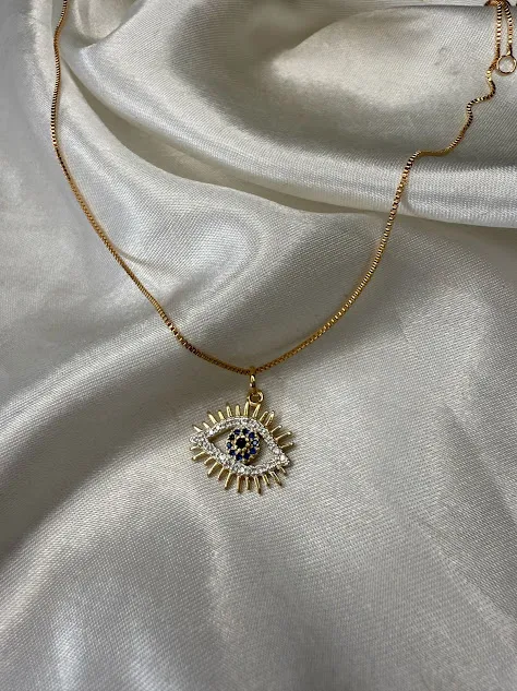 Colar Olho Grego Cravejado Dourado - Banhado a Ouro 18K