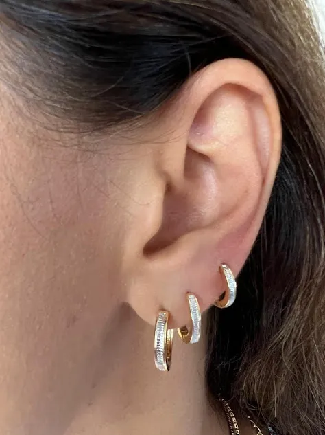 Brinco Trio de Argolinhas Dourada com Textura em Ródio - Banhado a Ouro 18K