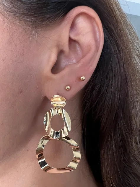 Brinco Três Círculos  - Banhado a Ouro 18K