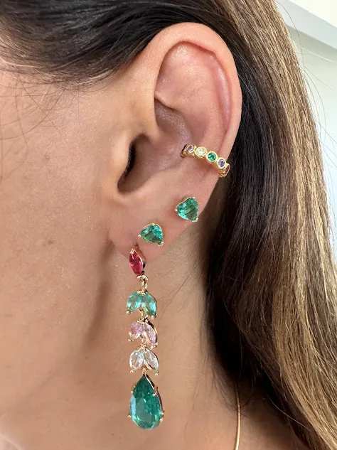 Brinco Inspiração Jóia Zircônias Coloridas - Banhado a Ouro 18K