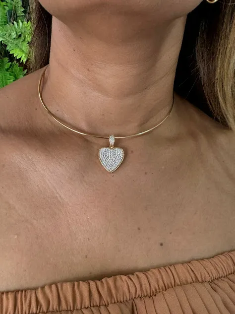 Pingente de Coração Cravejado com Zircônias - Banhado a Ouro 18K