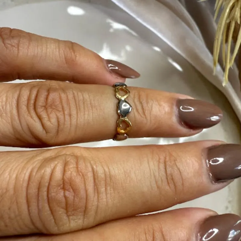 Anel Falange Corações - Banhado a Ouro 18K
