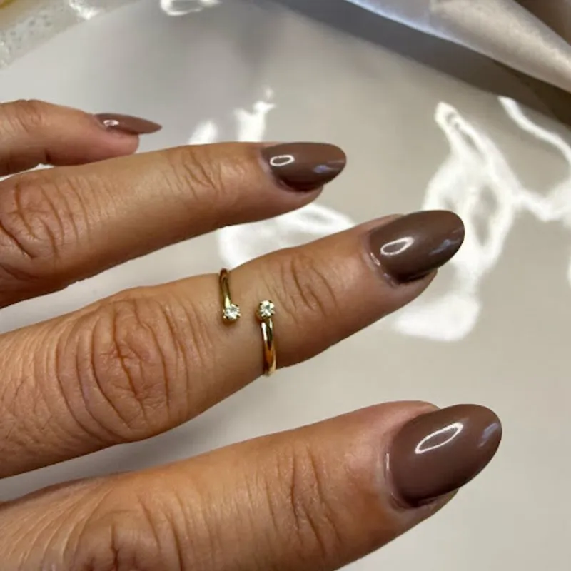 Anel Falange Delicado Ponto de luz Zircônias - Banhado a Ouro 18K