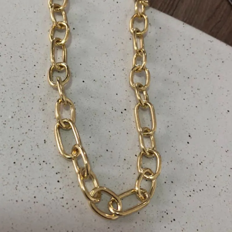Colar Longo Corrente Elos Grandes - Banhado a Ouro 18k
