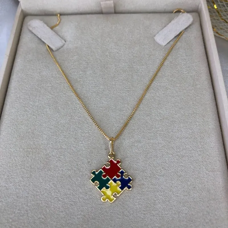 Pingente Quebra Cabeça Autismo - Banhado a Ouro 18K