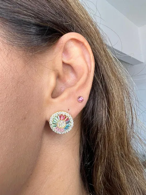 Brinco Pizza Navetes Coloridos - Banhado a Ouro 18K