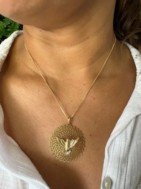 Colar Divino Espirito Santo - Banhado Ouro 18K