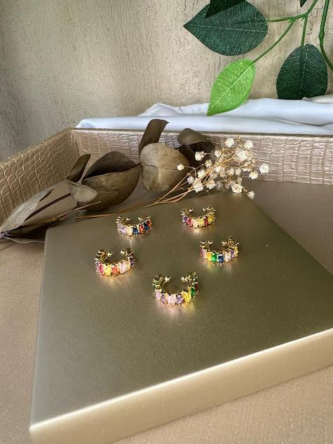 Piercing Fake Navetes Coloridos - Banhado a Ouro 18K